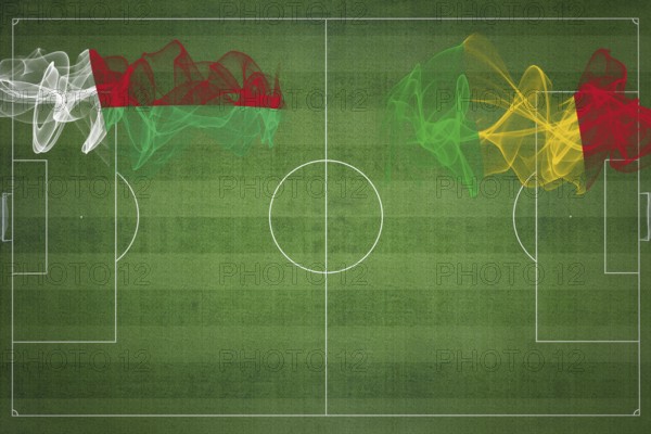 Madagascar vs Mali Soccer Match, national colors, national flags, soccer field, football game, Competition concept, Copy space