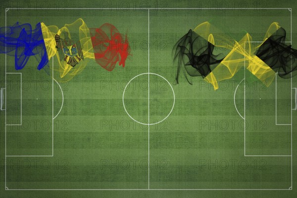 Moldova vs Jamaica Soccer Match, national colors, national flags, soccer field, football game, Competition concept, Copy space