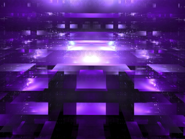Abstract vr, sci fi or high tech background. Computer-generated 3d illustratiom - fractal. Futuristic construction made of translucent blocks like stage or room with glass walls