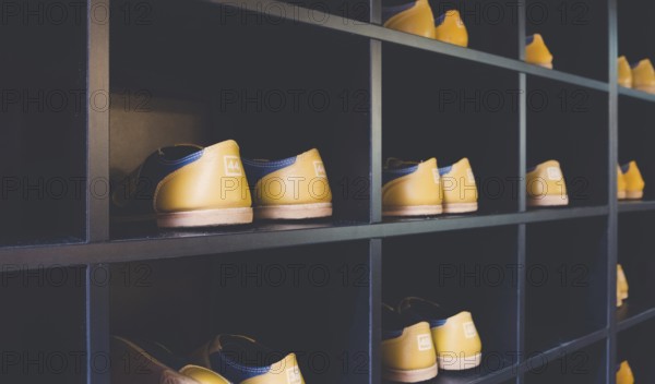 Bowling Shoes on a shelf in a bowling center in Amsterdam, The Netherlands