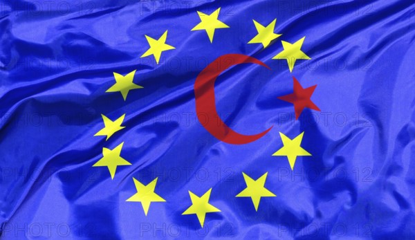 The Turkish flag inserted into the European flag, symbolising possible EU accession