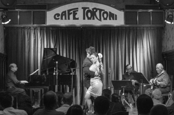 BUENOS AIRES, ARGENTINA, DECEMBER 27, 2015: Tango show at the old Cafe Tortoni. Opened in 1858, it moved to its present location in 1880