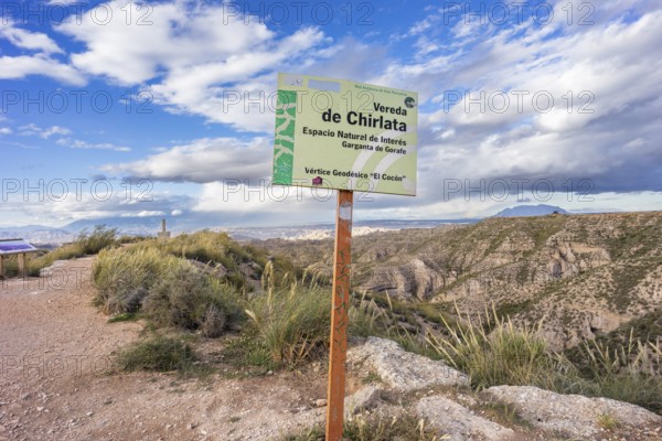 Geodetic vertex in the Chirlata area, Gorafe Ravines, Puntal de Don Diego, Granada Geopark, Granada province, Andalusia, Spain