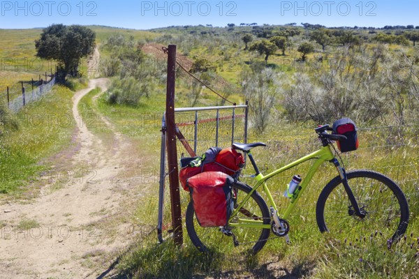 Bike at Saint James Way in via de la Plata of Spain by Extremadura