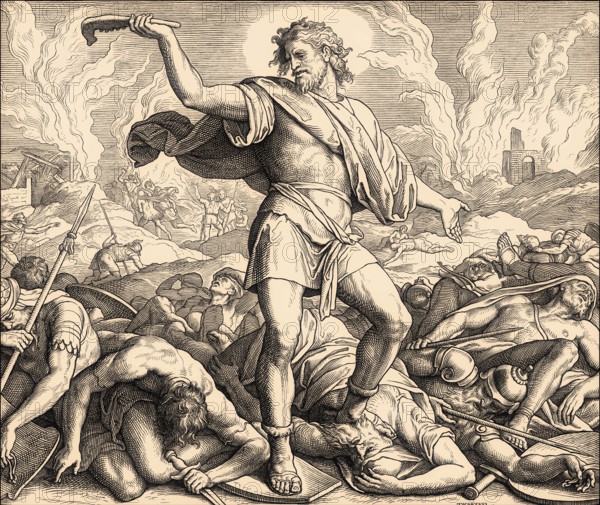 Samson Slays a Thousand Men with the Jawbone of a Donkey, Old Testament, by Julius Schnorr von Carolsfeld, 1860