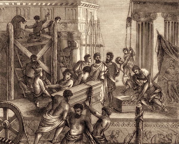 Construction of a temple to Athena Polias, Acropolis of Athens, Greece