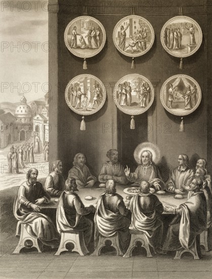 Before the ascension of Jesus, Resurrection of Jesus, New Testament, steel engraving 1853, digitally restored