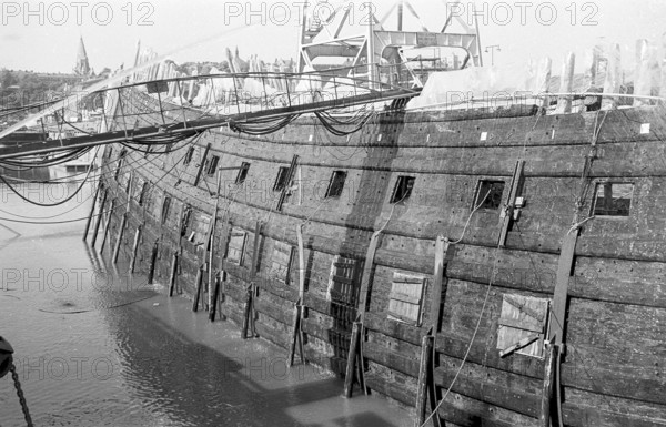 Vasa or Wasa is a Swedish warship built between 1626 and 1628. The ship sank after sailing roughly 1, 300 m (1, 400 yd) into her maiden voyage on 10 August 1628. It was located again in the late 1950s in a busy shipping area in Stockholm harbor by Anders Franzen. The ship was salvaged with a largely intact hull in 1961. Pictured in the drydock after the salvage 1961