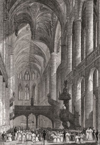 Church of St Etienne du Mont, Paris, antique steel engraved print, 1831