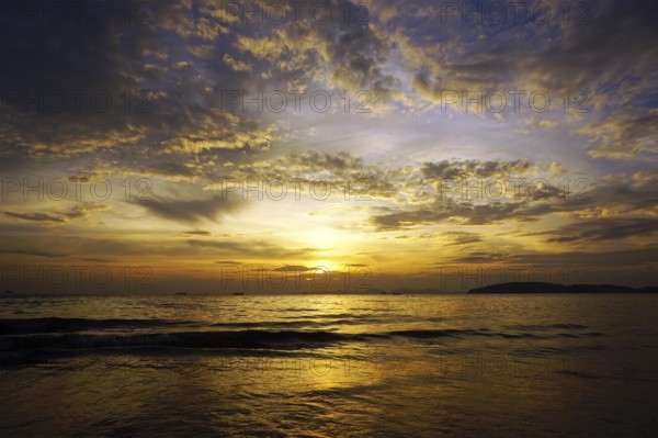 Beautiful colorful dramatic sea sunset landscape in Thailand