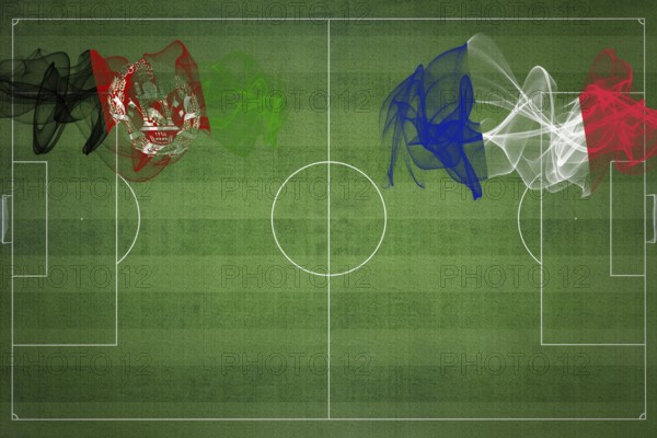 Afghanistan vs France Soccer Match, national colors, national flags, soccer field, football game, Competition concept, Copy space