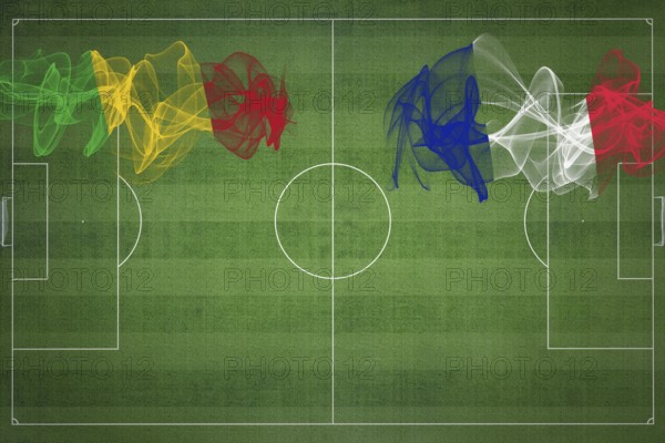 Mali vs France Soccer Match, national colors, national flags, soccer field, football game, Competition concept, Copy space