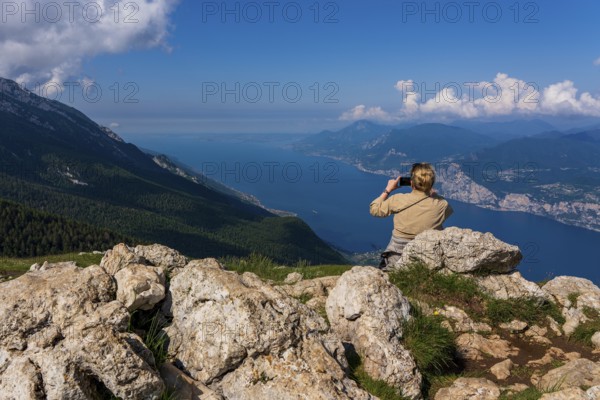 Panoramic view from Monte Baldo on Lake Garda near Malcesine in Italy