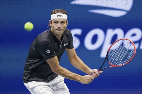 Tennis player Taylor Fritz in action at the US Open 2024 Championships, Billie Jean King Tennis Center, Queens, New York, USA