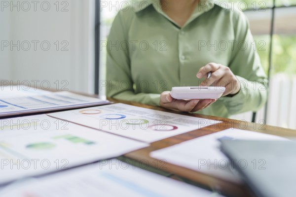 Business woman working in green eco friendly modern working space creative ideas for business eco friendly professional investor start up project business