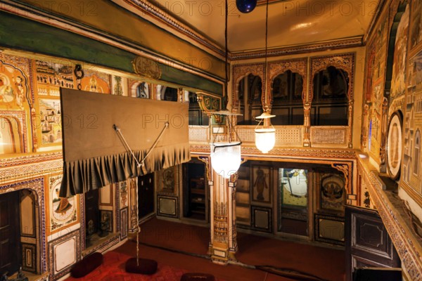 Drawing room, Ramnath Podar Haveli Museum, Nawalgarh, Shekhawati, Rajasthan, India, Asia