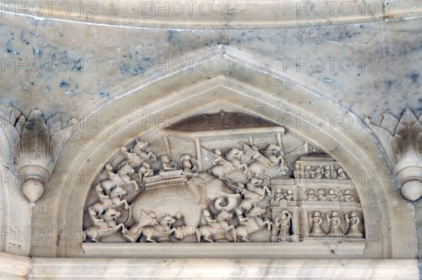 Carving in marble at heritage building royal gaiter (Chhatree), Jaipur, Rajasthan, India