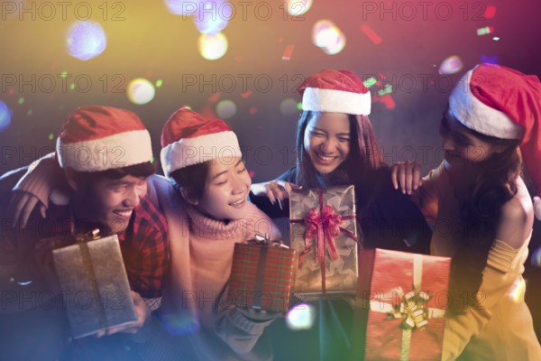 Christmas and New Year party celebration by Asian teen. Holiday and Happiness concept. Relax theme