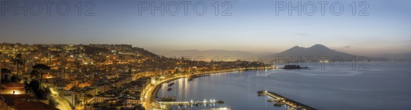 Panorama of Naples with the Gulf and the famous Mount Vesuvius in front of sunrise