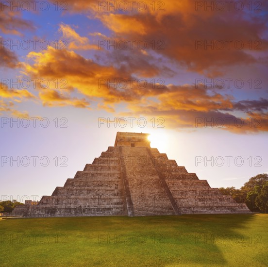 Chichen Itza Pyramid sunrise El Templo Kukulcan temple in Mexico Yucatan