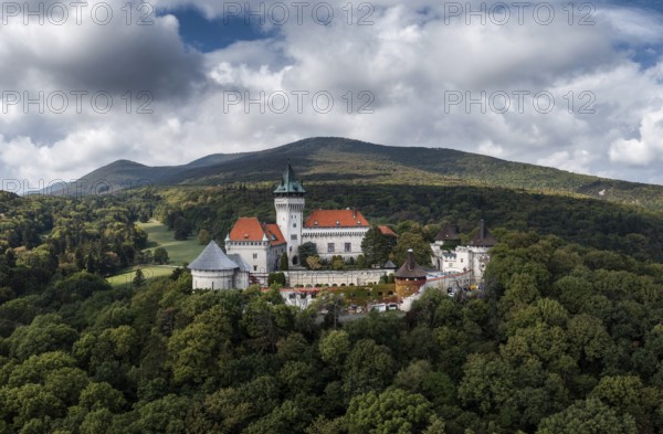 Smolenice, Slovakia, 26 September, 2022: landscape of Smolenice Castle in the Little Carpathians in green late summer forest