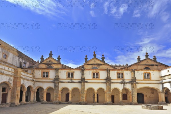 Palace of the Knights Templar in the small town of Tomar, Portugal. Beautiful inner courtyard, surrounded by a fine building with a beautifully preserved architecture