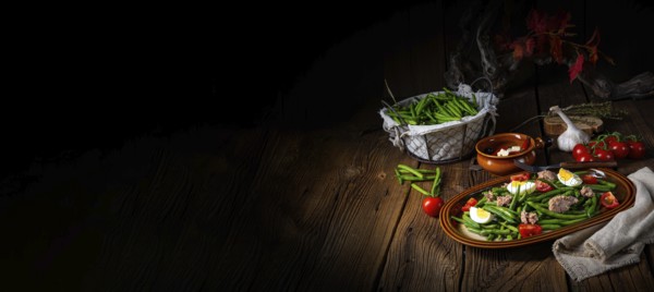 Rustic green bean salad with egg and tuna
