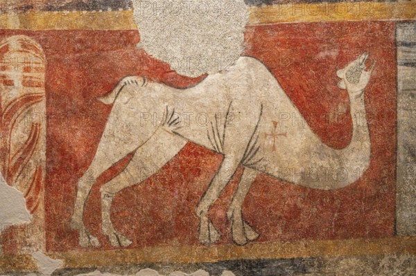 Dromedary in Romanesque mural painting, Church of Sant Joan de Boí, Alta Ribagorça, National Museum of Catalonia, Barcelona, ??Catalonia, Spain