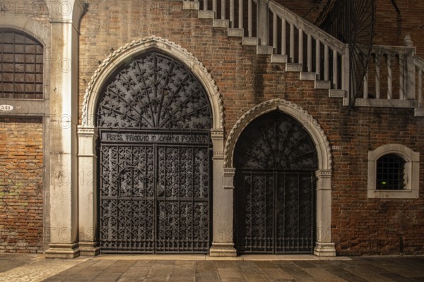 Beautiful two doors near the Rialto Market in Venice, Italy