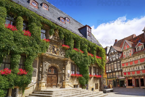 Rathaus Quedlinburg facade in Harz Saxony Anhalt Germany