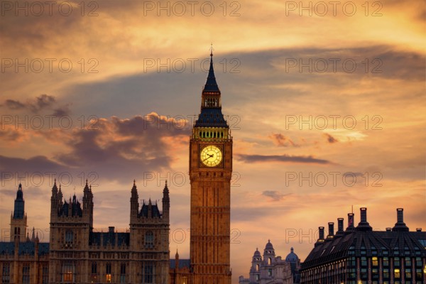Big Ben Clock Tower London at Thames River England
