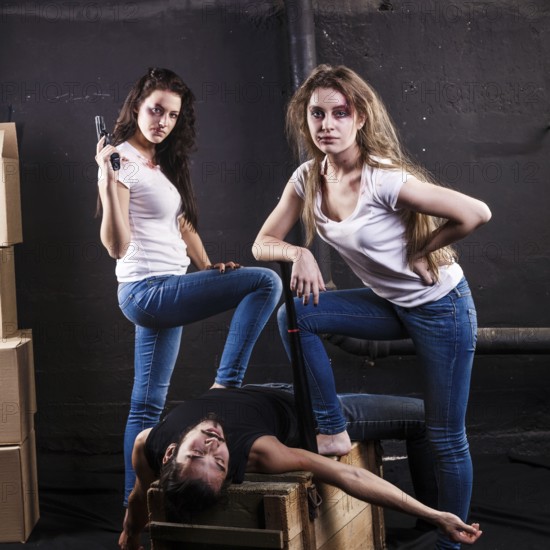 Two young women killed man by bat and gun on basement