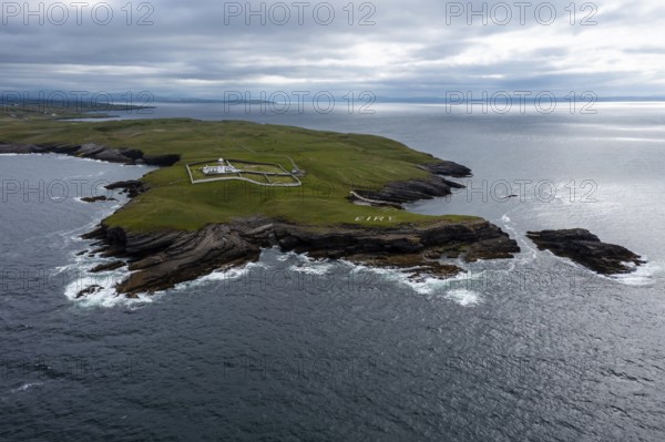 A drone panorama landscape of St. John's Point and the lighthouse in Donegal Bay in the northwest of Ireland