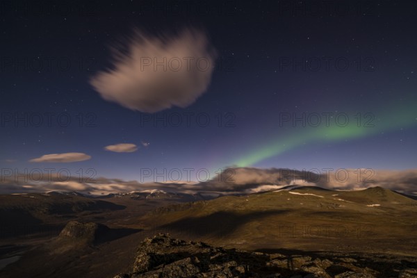 Northern Lights (Aurora borealis), Rapadalen, Sarek National Park, Laponia World Heritage Site, Norrbotten, Lapland, Sweden, September 2015