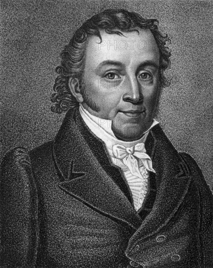 Mathias Fohrenbach (1766-1841) on engraving from 1859. German lawyer and politician. Engraved by unknown artist and published in Meyers Konversations-Lexikon, Germany, 1859