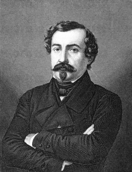 Christophe Leon Louis Juchault de Lamoriciere (1806-1865) on engraving from 1859. French general. Engraved by unknown artist and published in Meyers Konversations-Lexikon, Germany, 1859