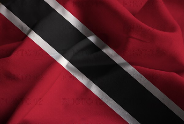 Closeup of Ruffled Trinidad and Tobago Flag, Trinidad and Tobago Flag Blowing in Wind
