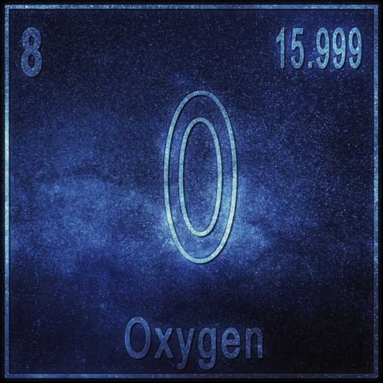 Oxygen chemical element, Sign with atomic number and atomic weight, Periodic Table Element