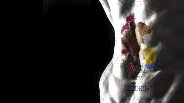 Illinois flag on abs muscles, Illinois bodybuilding concept, black background