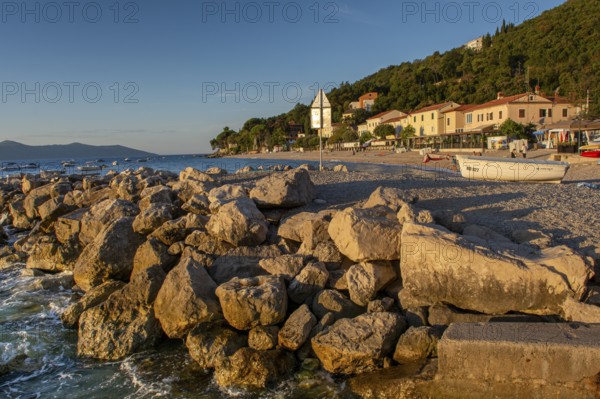 Moscenicka Draga, Croatia, August, 11, 2022 : Moscenicka draga village in the summer. Istria. Adriatic sea. Kvarner bay. Croatia