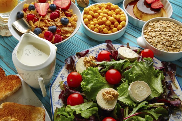 Healthy breakfast salad and cereals continental