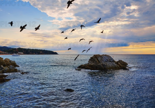 Lloret de Mar beach sunrise in costa Brava of Catalonia spain