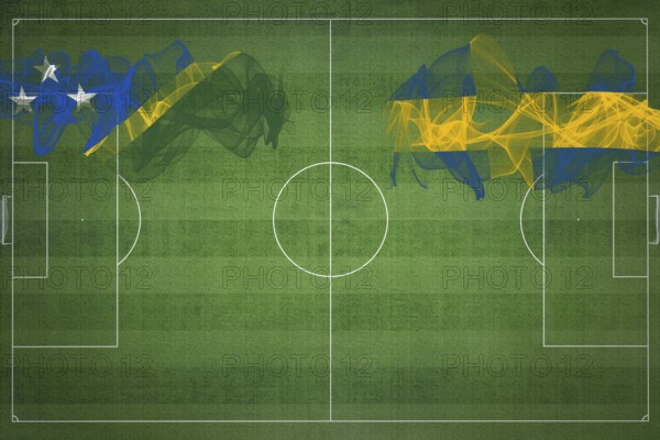 Solomon Islands vs Sweden Soccer Match, national colors, national flags, soccer field, football game, Competition concept, Copy space