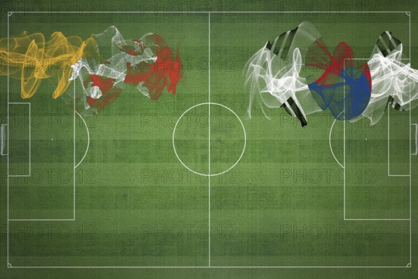 Bhutan vs South Korea Soccer Match, national colors, national flags, soccer field, football game, Competition concept, Copy space