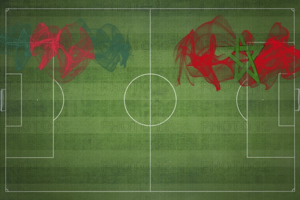 Bangladesh vs Morocco Soccer Match, national colors, national flags, soccer field, football game, Competition concept, Copy space