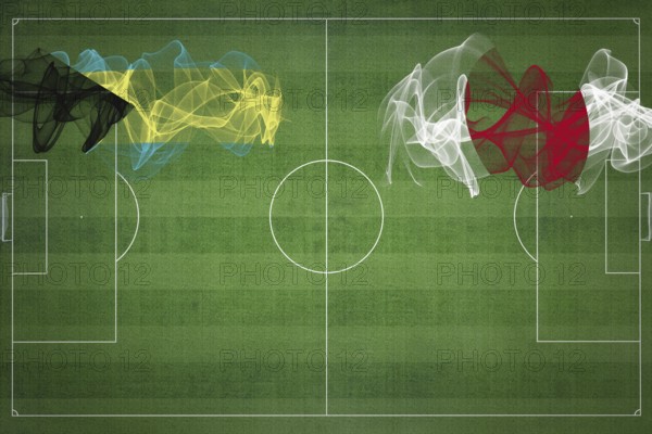Bahamas vs Japan Soccer Match, national colors, national flags, soccer field, football game, Competition concept, Copy space