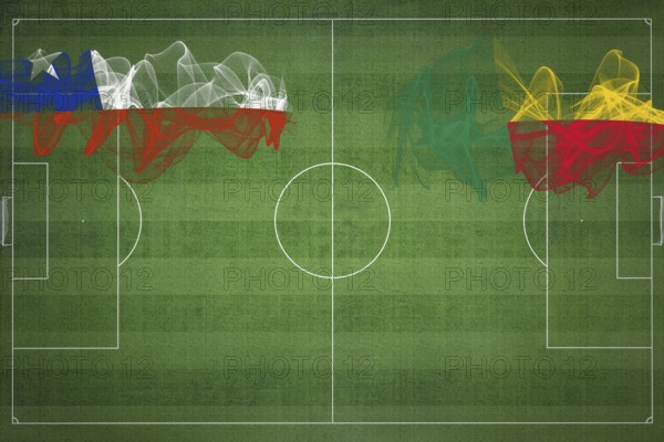 Chile vs Benin Soccer Match, national colors, national flags, soccer field, football game, Competition concept, Copy space
