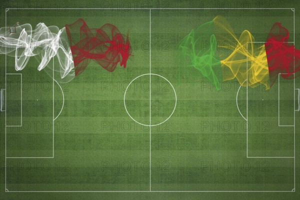 Malta vs Mali Soccer Match, national colors, national flags, soccer field, football game, Competition concept, Copy space