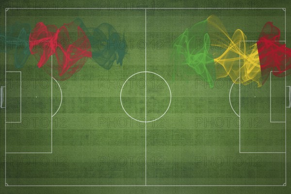 Bangladesh vs Mali Soccer Match, national colors, national flags, soccer field, football game, Competition concept, Copy space