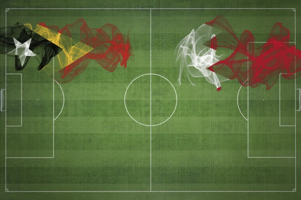East Timor vs Bahrain Soccer Match, national colors, national flags, soccer field, football game, Competition concept, Copy space